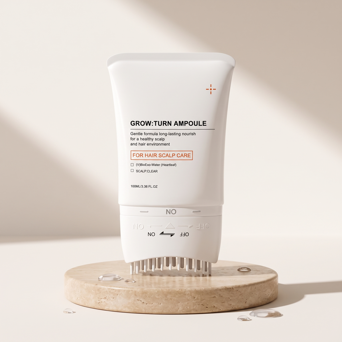 Hair Revive Brush Serum 100 ml on a travertine stone plinth