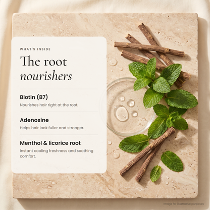 The root nourishers: biotin, adenosine, menthol and licorice root
