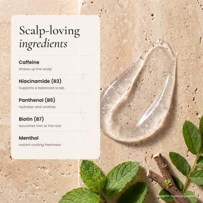 Scalp-loving ingredients: caffeine, niacinamide, panthenol, biotin and menthol