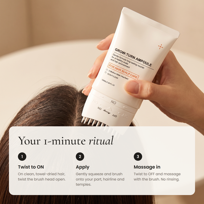 Your 1-minute ritual: twist to ON, apply along your part, massage in