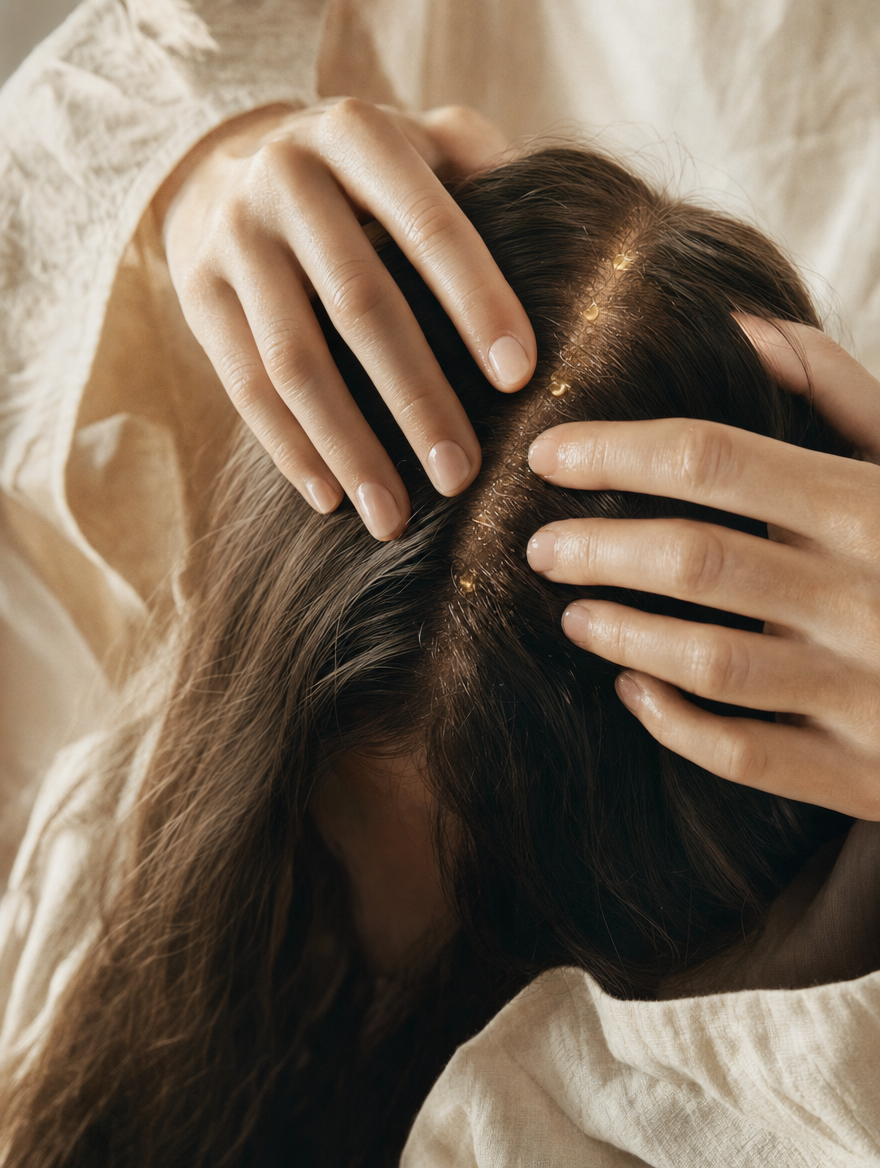 Hoofdhuid masseren met een paar druppels